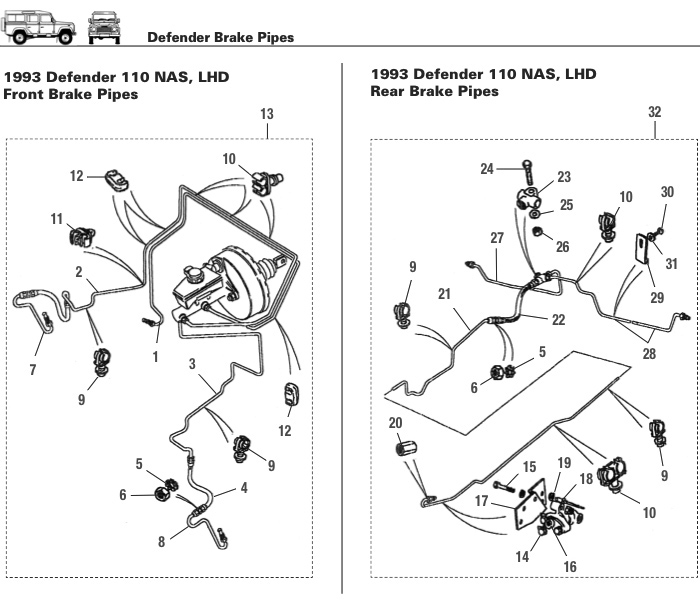 Brake Lines, Pipes, and Hoses for Defender 110 Rovers North Classic