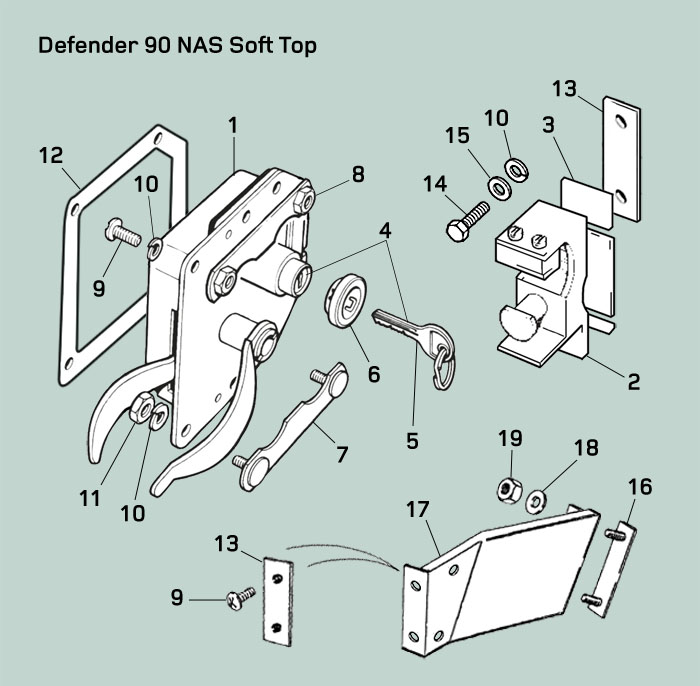 land rover defender two piece front door latch