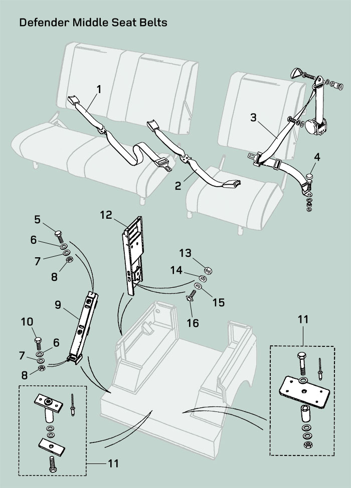 land rover defender middle seat belts 83 06