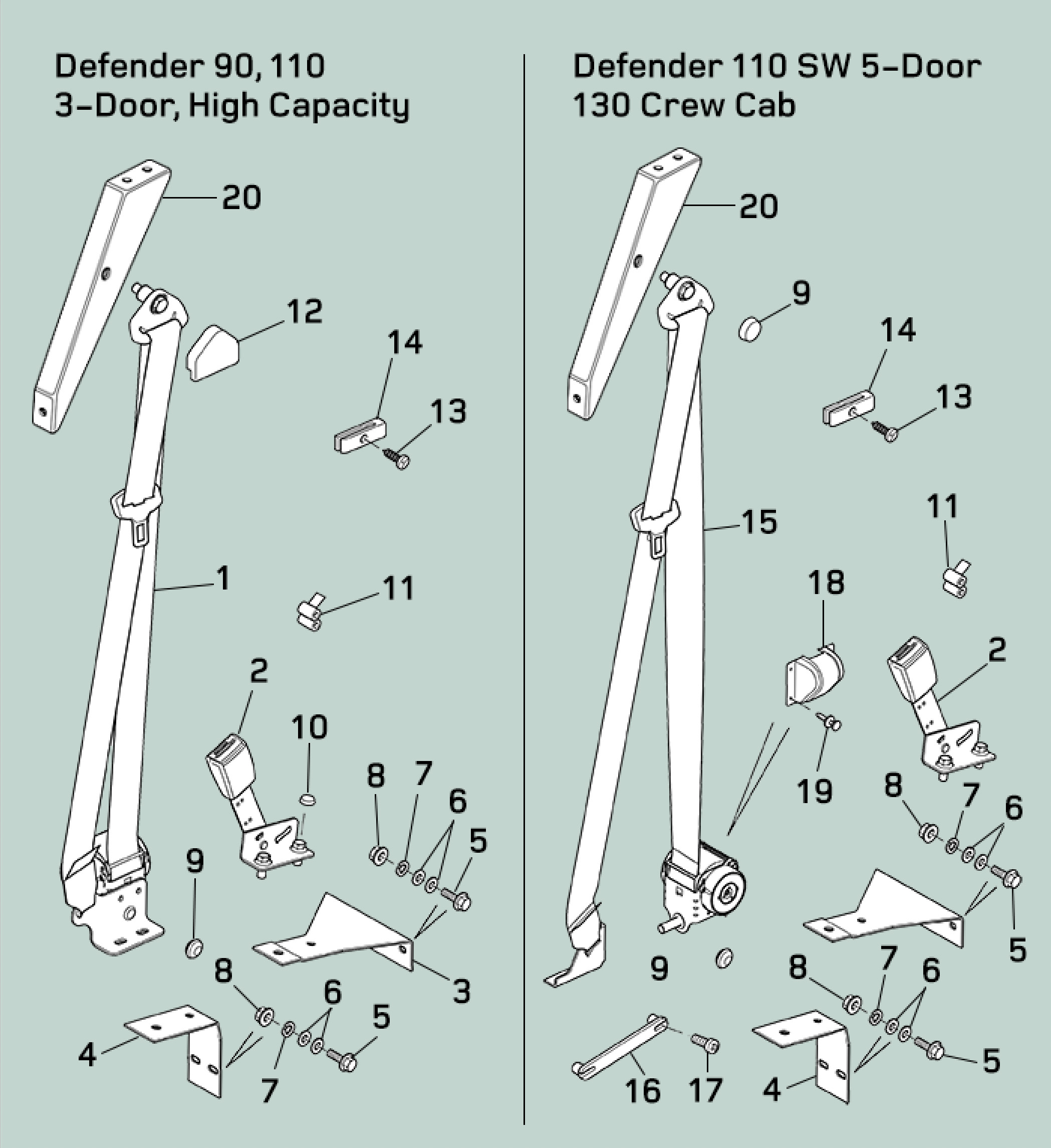 land rover defender front seat  belts 07 16