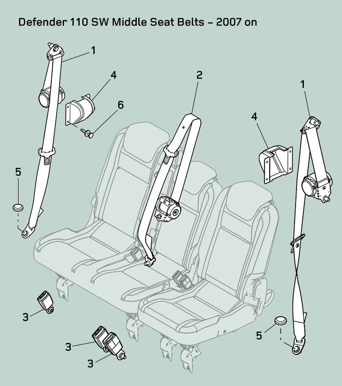 land rover defender middle seat belts 07 16