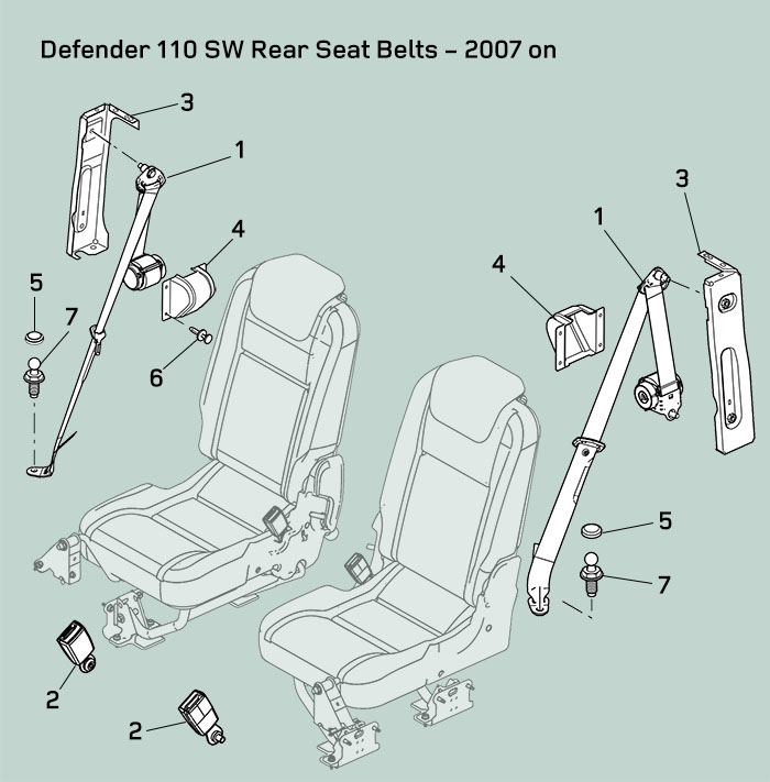 land rover defender rear seat belts 07 16