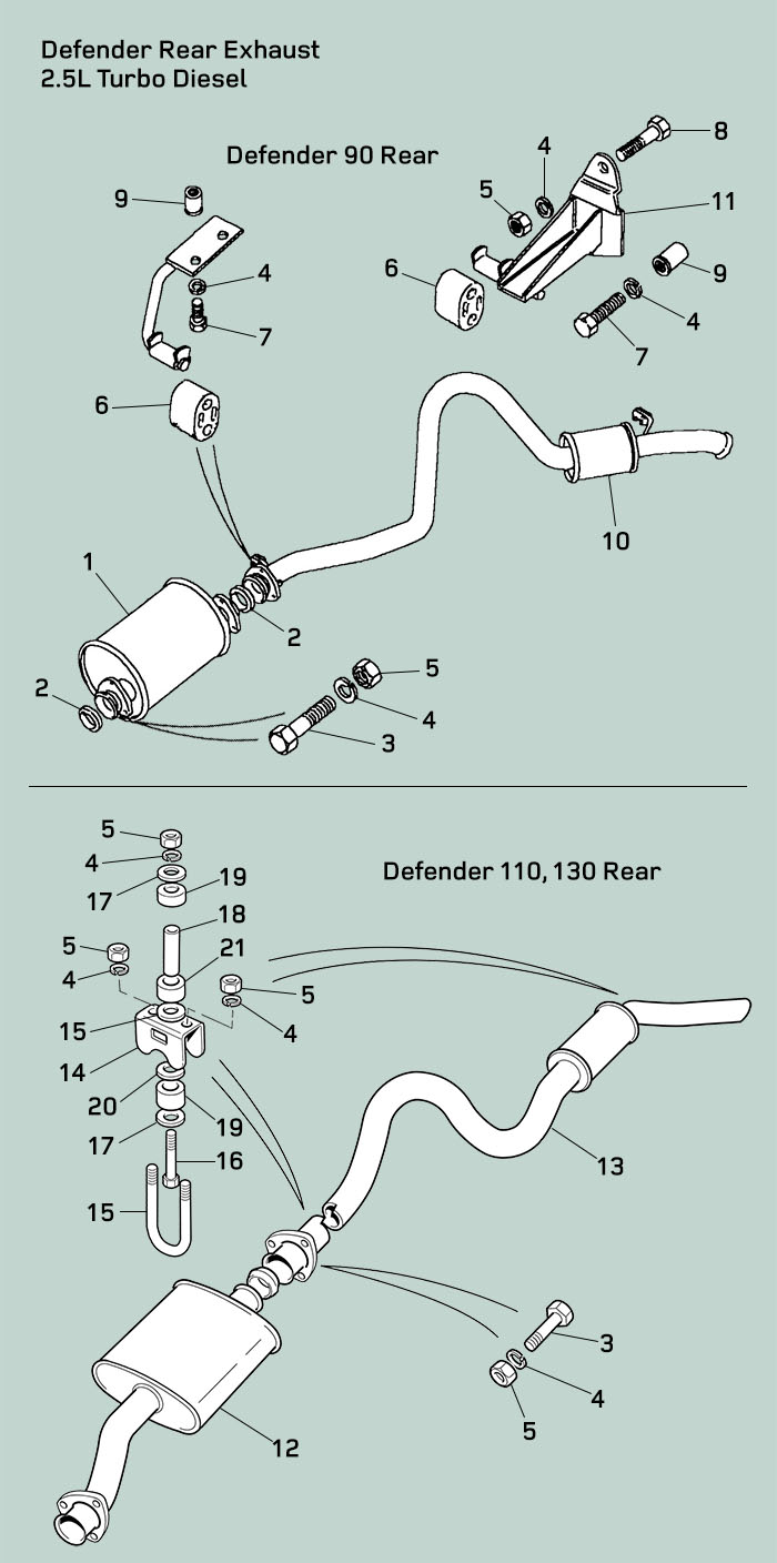 land rover defender 2 5 turbo rear pipes hangers mufflers