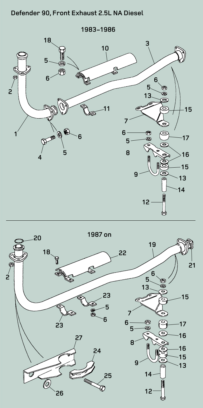 land rover defender 2.5na front pipes hangers mufflers