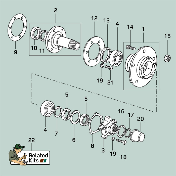 land rover defender front early hub assembly 1983 1993