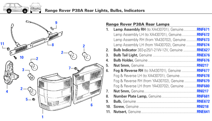 Range Rover P38A rear lights
