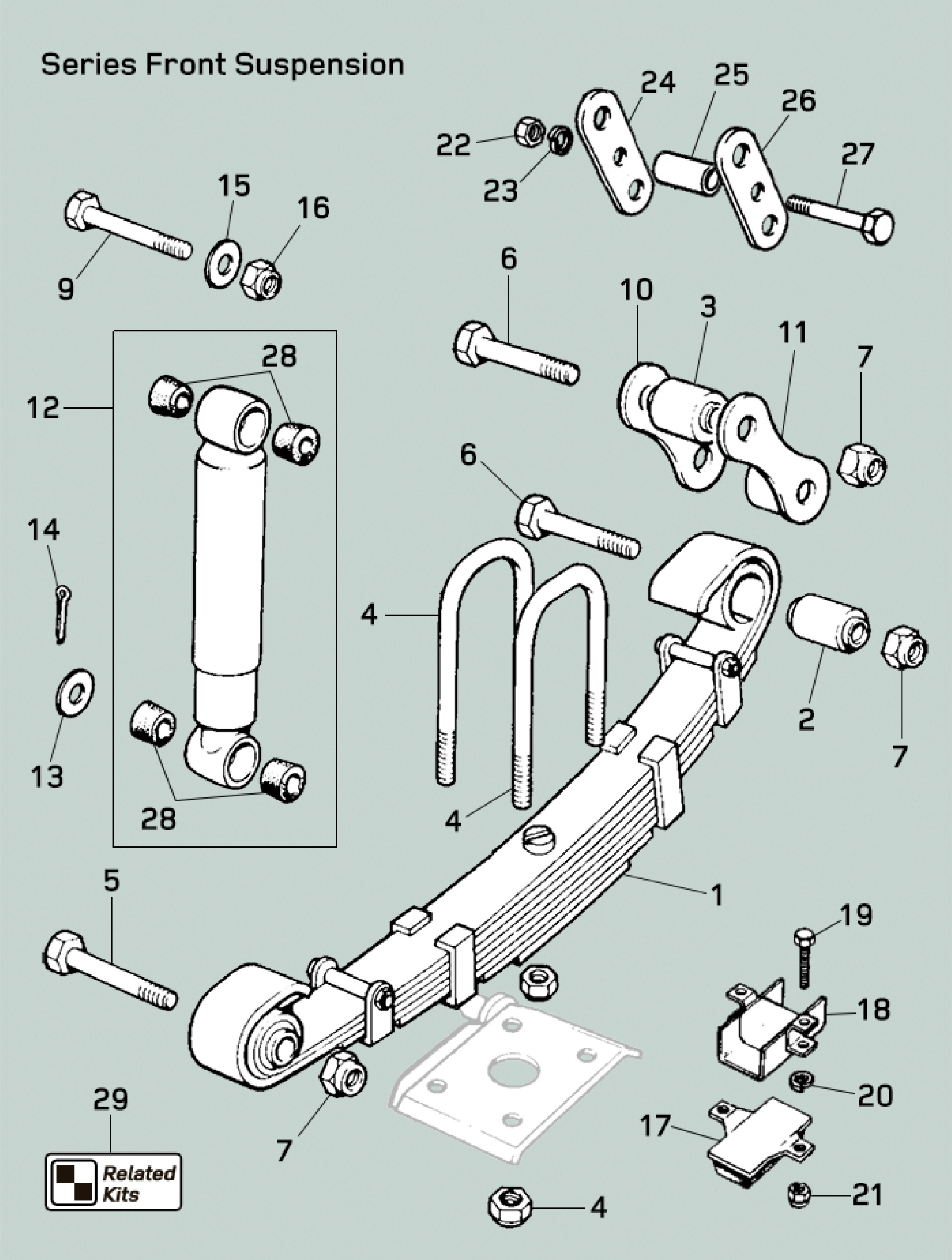 land rover series ii iia iii front suspension