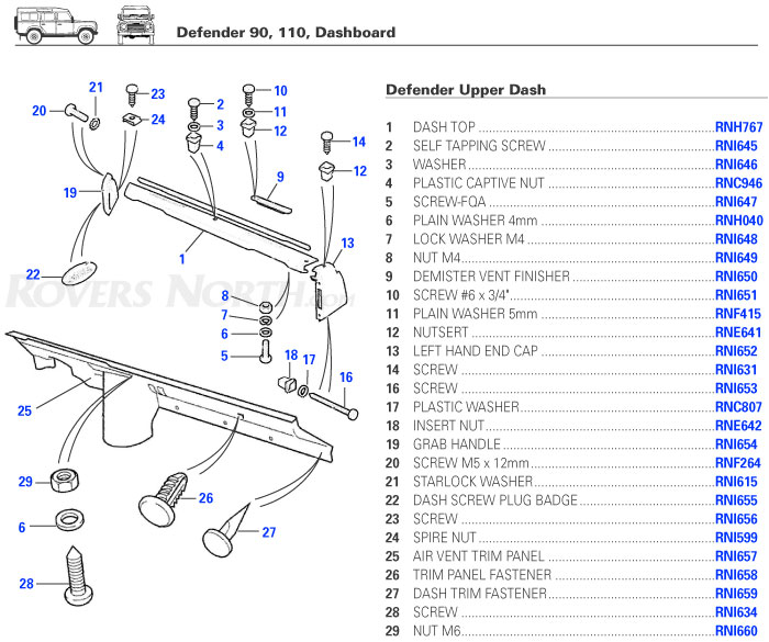 Land Rover Defender Upper Dash Rovers North Land Rover Parts and