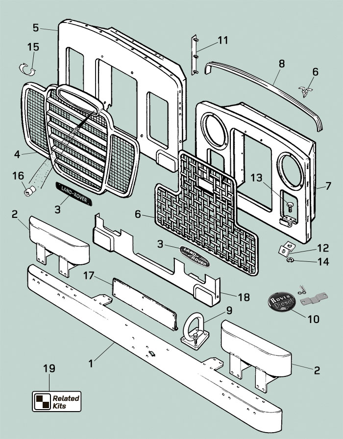 land rover series ii iia iii front bumpers panels grill