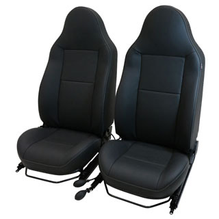 County Front Seat Pair w/ Heat  - Black Leather White Stitching
