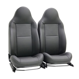 County Front Seat Pair w/ Heat  - Black Vinyl White Stitching