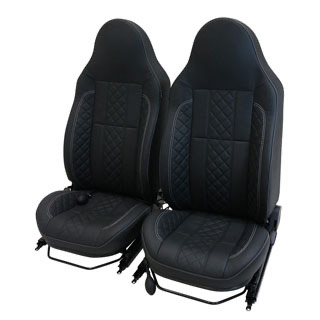 County Front Seat Pair w/ Heat  - Diamond Stitch Black Leather