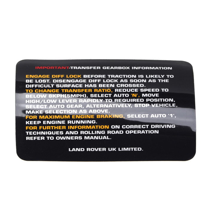 Label Transfer Instruct. MWC4339 | Rovers North - Land Rover Parts and ...