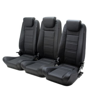 Prem High Back Seats - Full Set Black Leather White Stitch