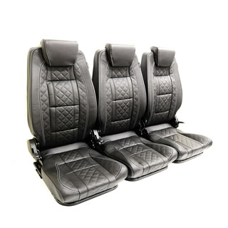 Premium High Back 2nd Row - Full Seat Set -Diamond Xs Black Leather